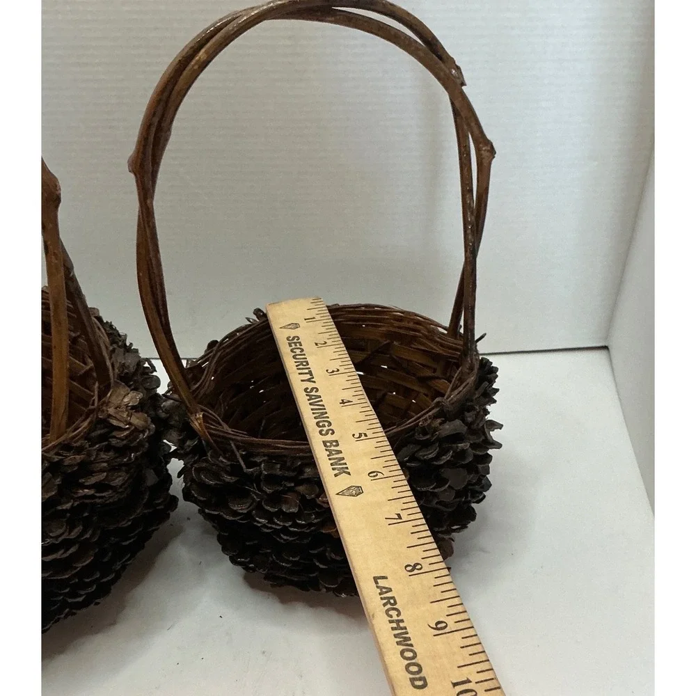 Pinecone Nesting Baskets Set Rustic Woodland Cabin Decor Small Med